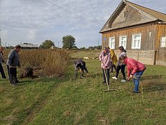 В Орлов-Гае в преддверии Дня пожилого человека "серебряные волонтеры" и соцработники помогли убрать дворы тружеников тыла