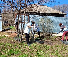 «Серебряные» волонтеры Ершовского района провели акцию «Чистый и уютный двор»